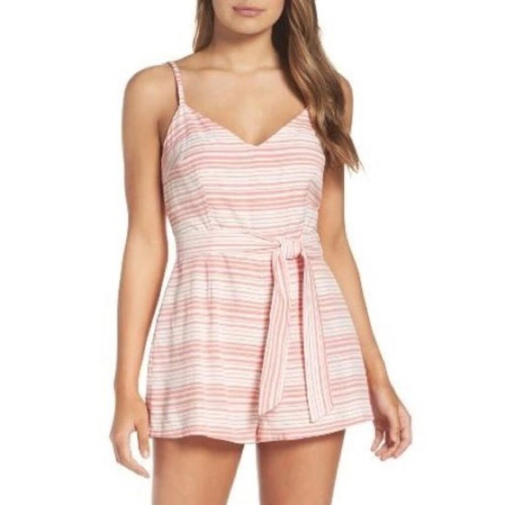 BB Dakota | Gianna Orange Striped Belted Romper